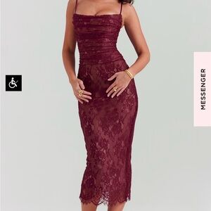House of CB dress 
Gaia- CLARET LACE MIDI DRESS